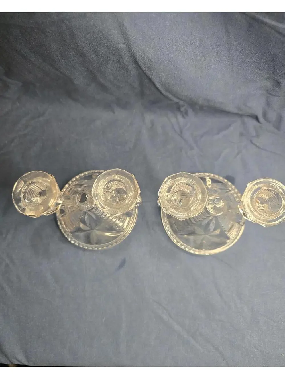 Set of Two Vintage 1930s Federal Glass Wigwam Double  Candleholders